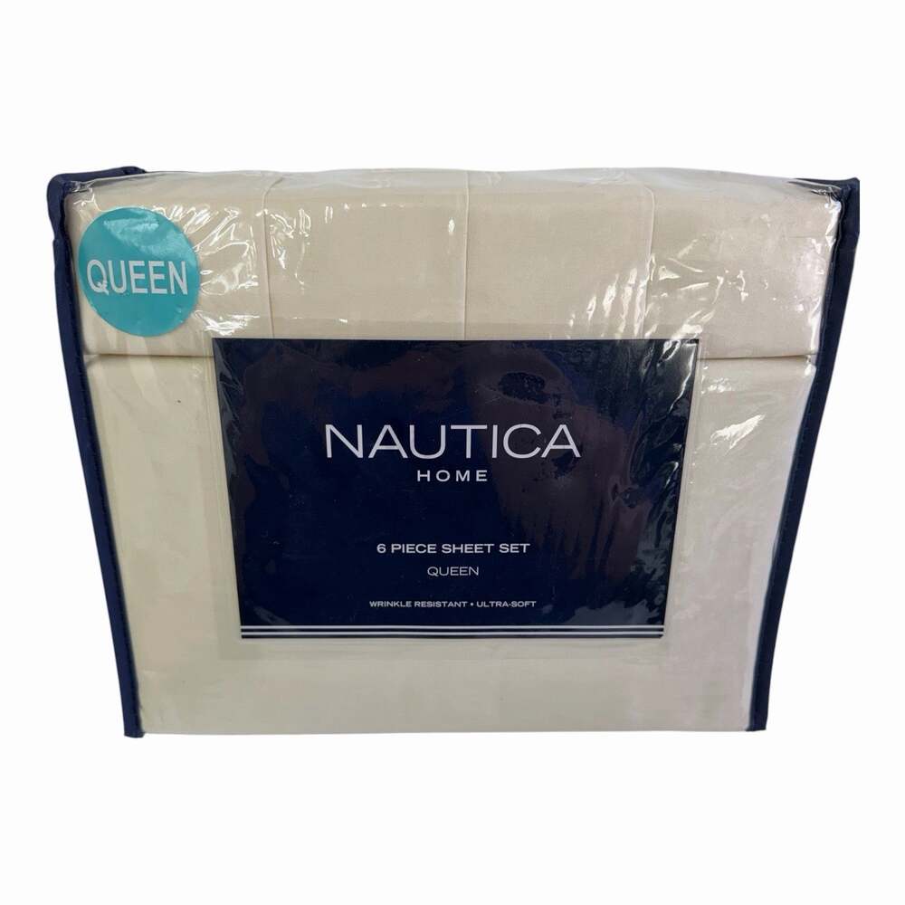 Nautica Home Queen Sheet Set 6pc Beige Solid - Ultra Soft & Wrinkle Resistant